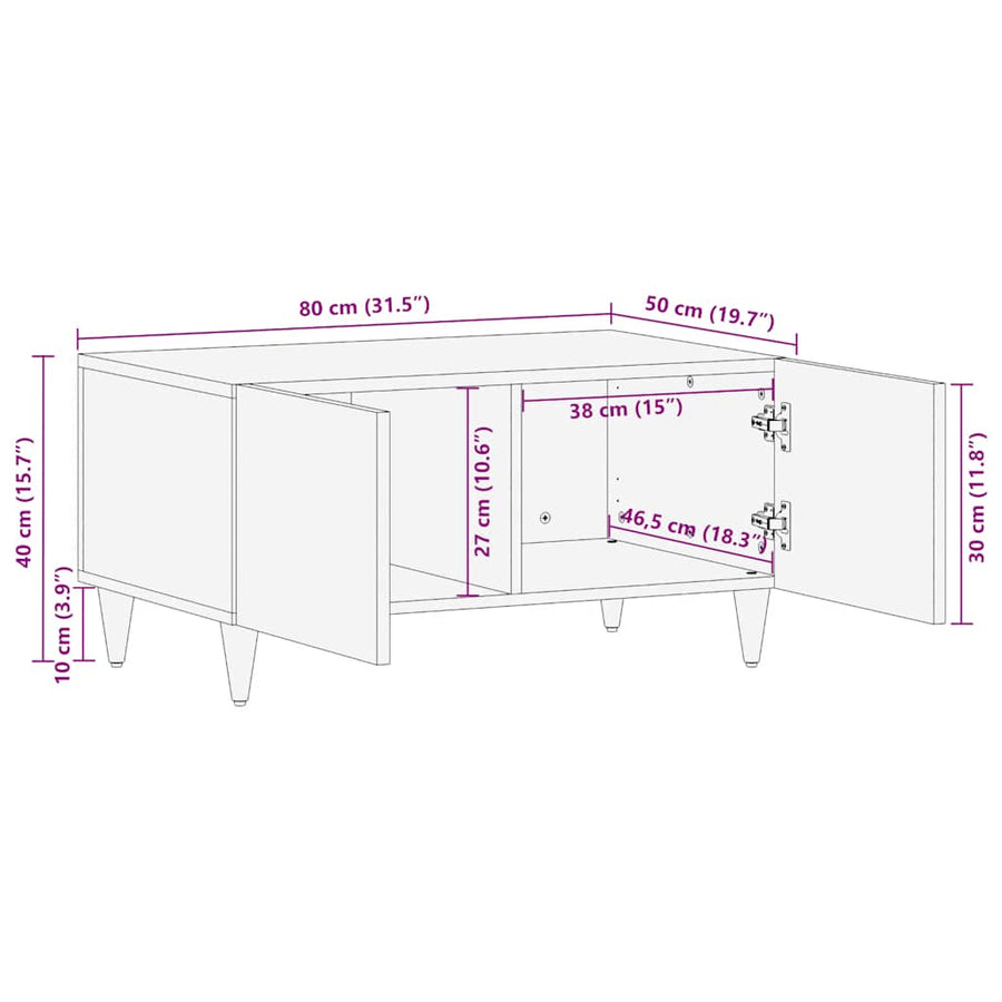 Salontafel 80x50x40 cm massief mangohout lichtgrijs