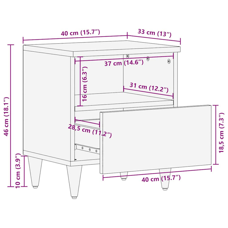 Nachtkastjes 2 st 40x33x46 cm massief mangohout lichtgrijs