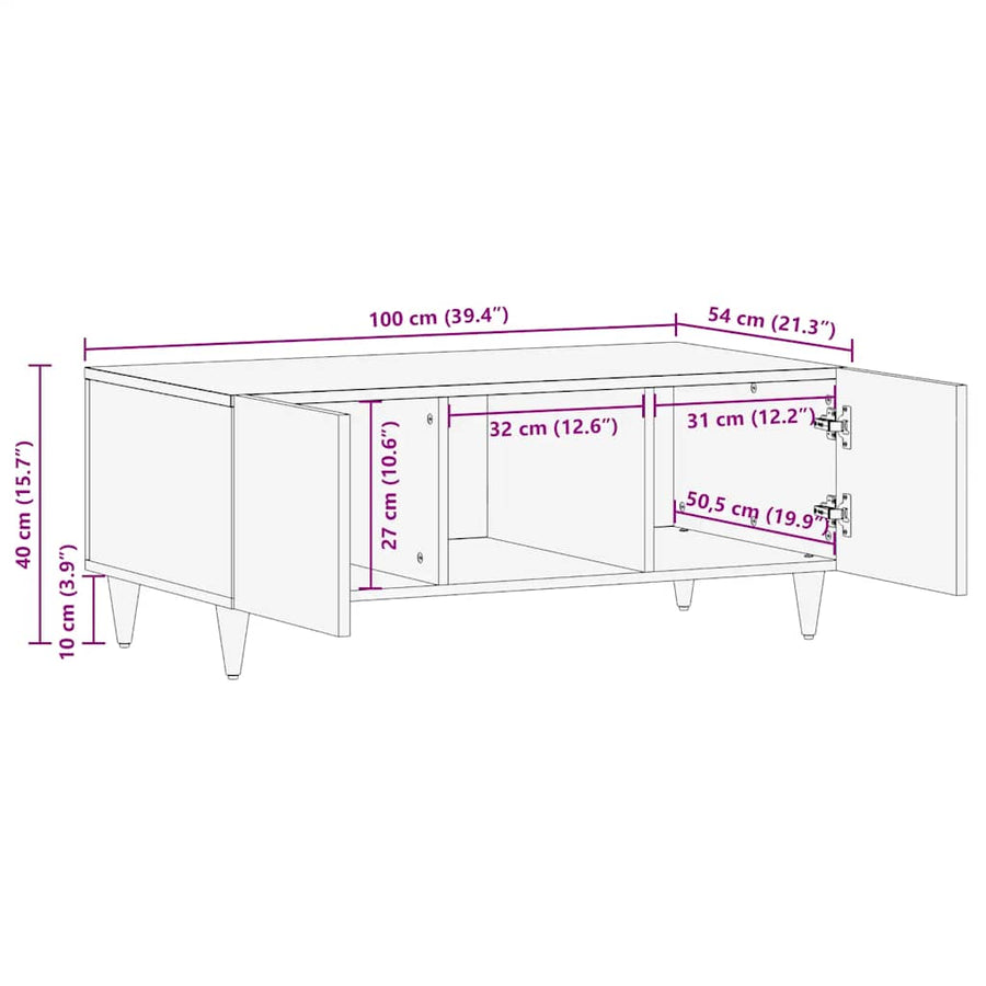 Salontafel 100x54x40 cm massief mangohout lichtgrijs