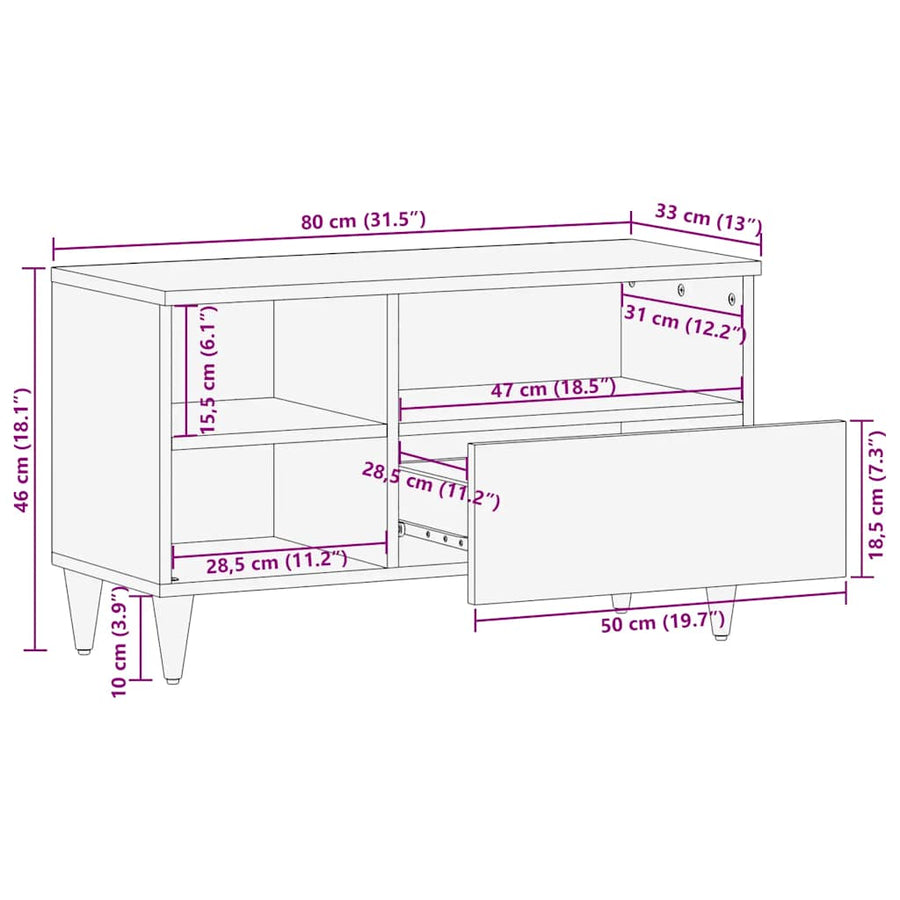 Tv-meubel 80x33x46 cm massief mangohout zwart