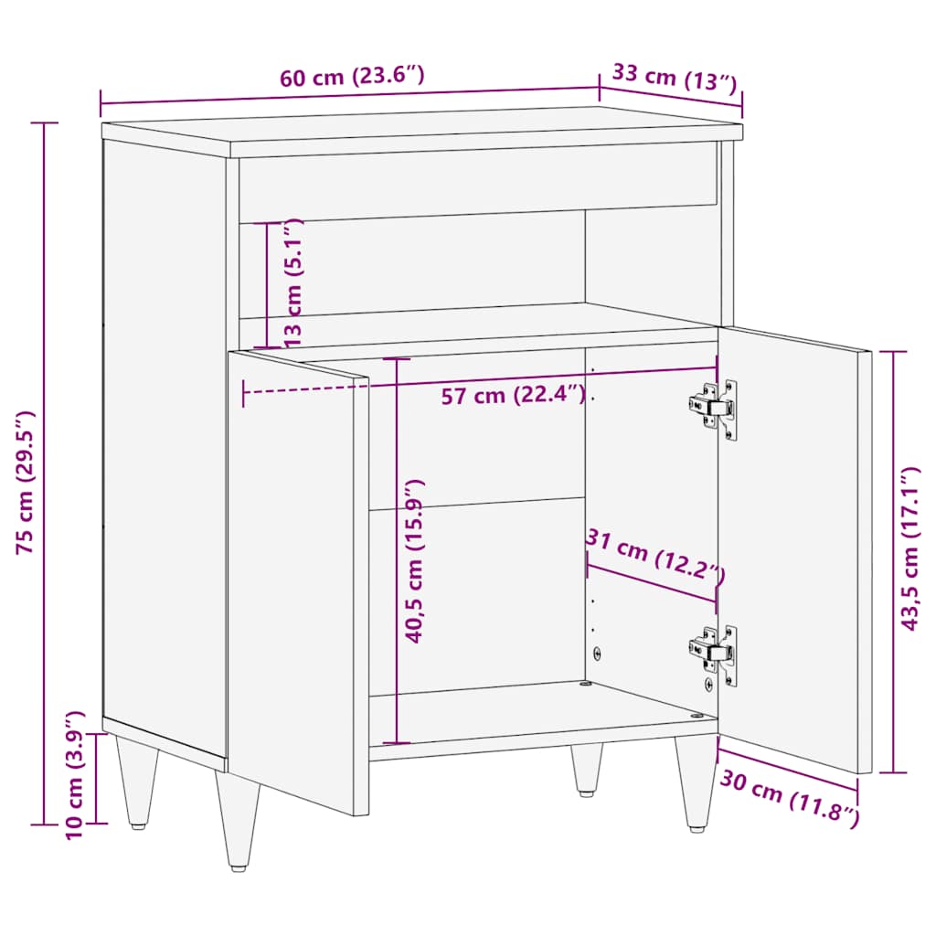 Dressoir 60x33x75 cm massief mangohout