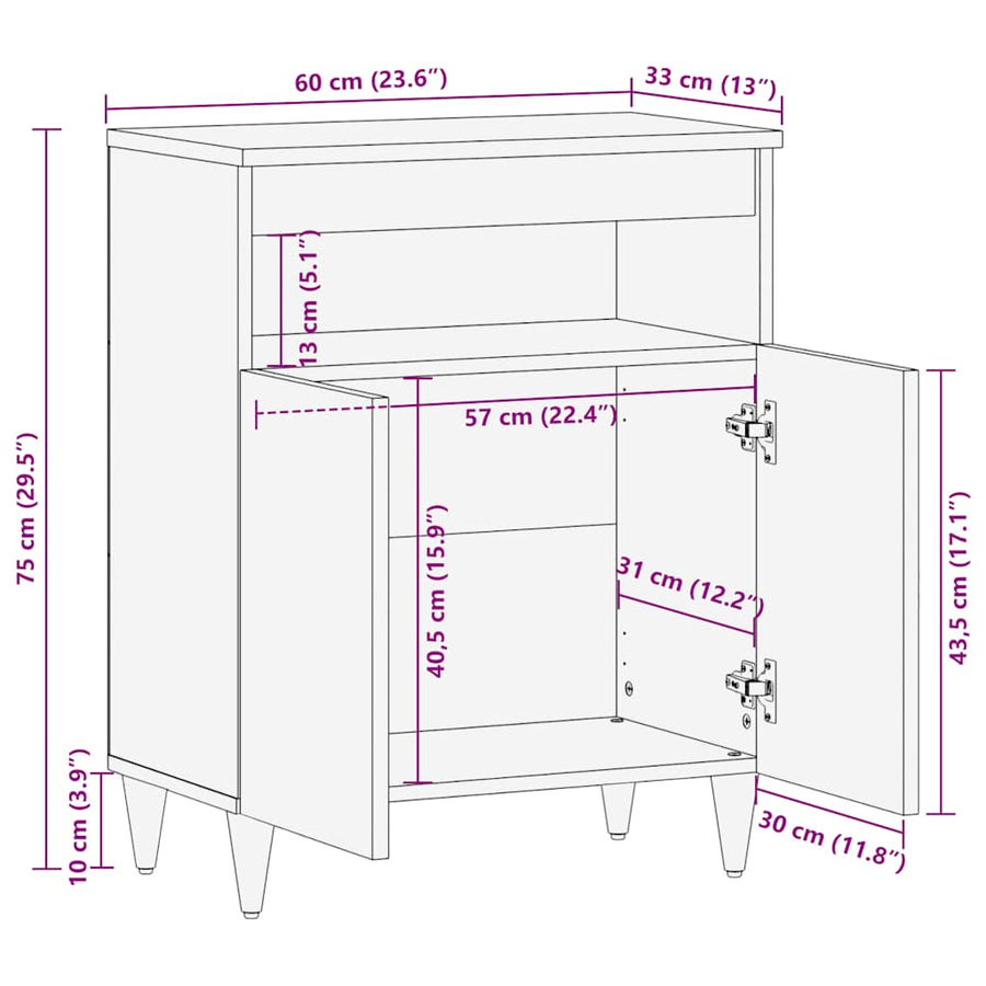 Dressoir 60x33x75 cm massief mangohout