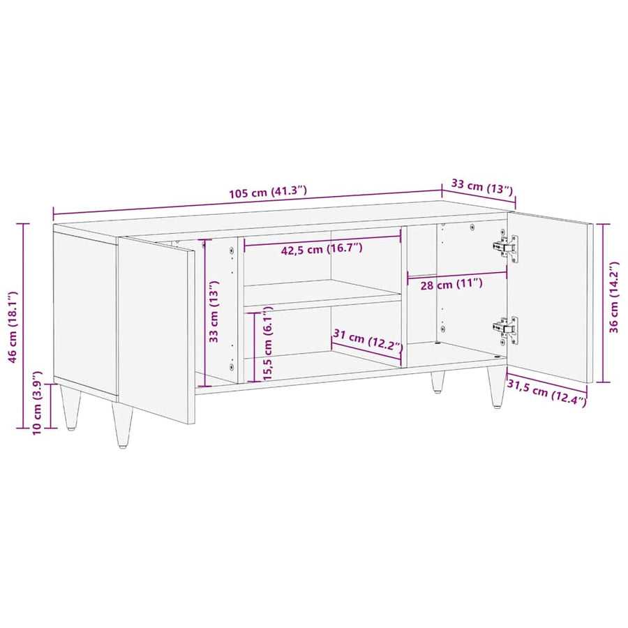 TV-kast met plank Zwart en Goud 105 x 33 x 46 cm Bewerkt hout