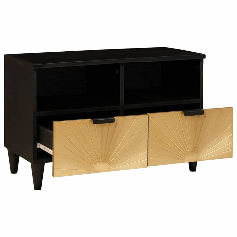 TV-kast met lade Zwart en Goud 70 x 33 x 46 cm Bewerkt hout