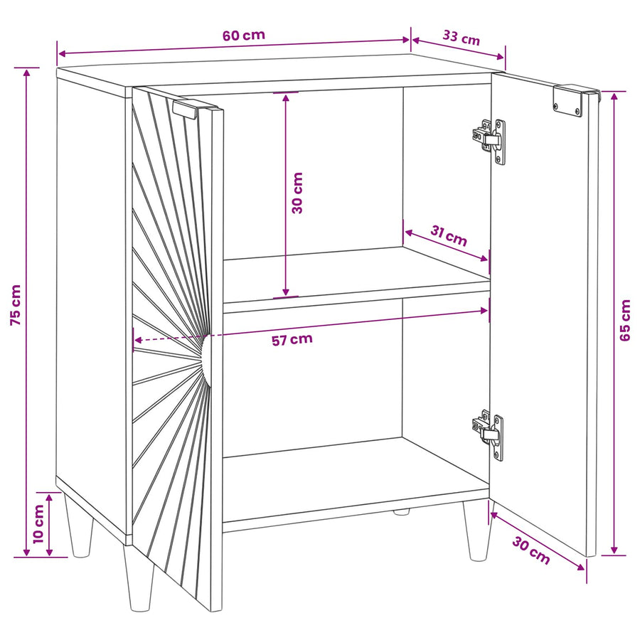 Dressoir Zwart en Goud 60 x 33 x 75 cm Massief Mango Hout