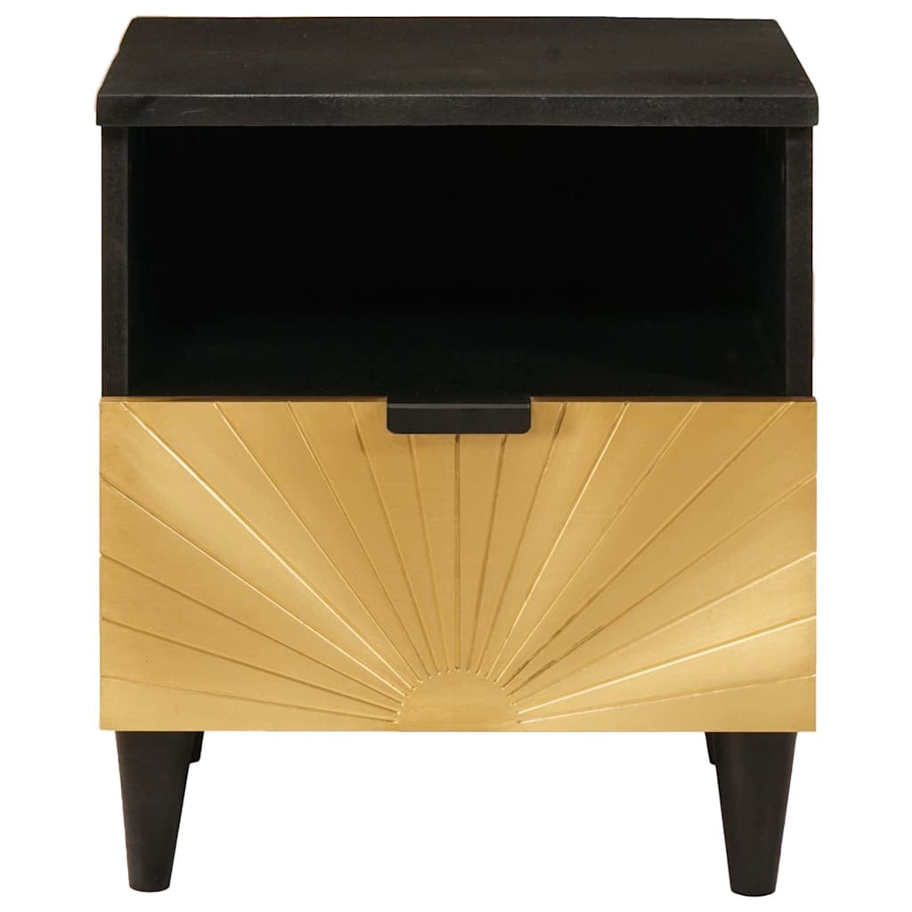Nachtkastje Zwart en Goud 40 x 33 x 46 cm massief mangohout