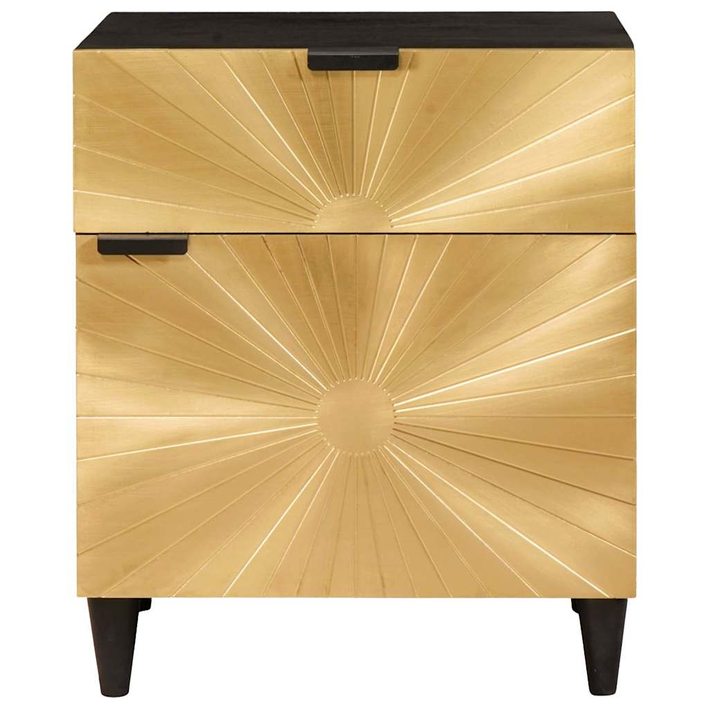 Nachtkastje Zwart en Goud 50 x 33 x 60 cm massief mangohout