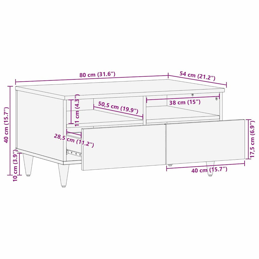 Salontafel Zwart en Goud 80 x 54 x 40 cm massief mangohout
