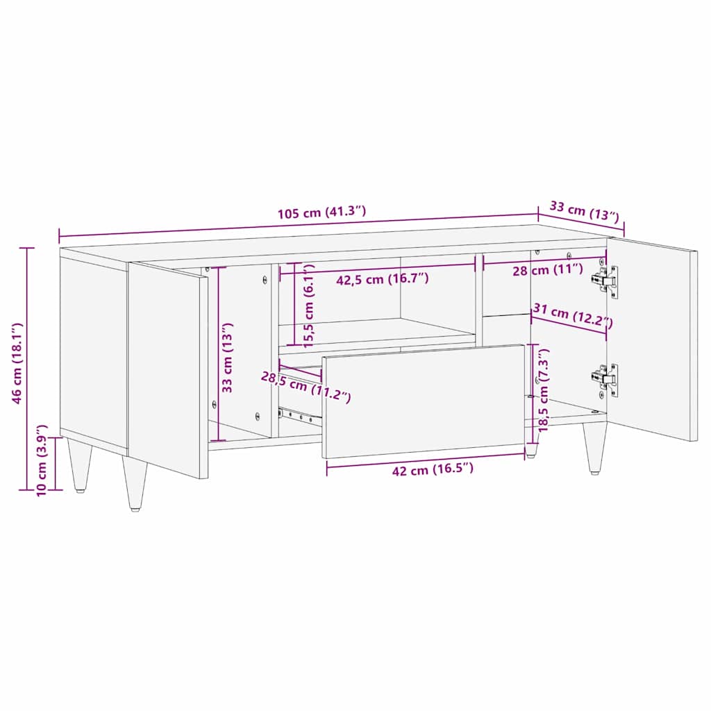 TV-kast met lade Zwart en Goud 105 x 33 x 46 cm Bewerkt hout