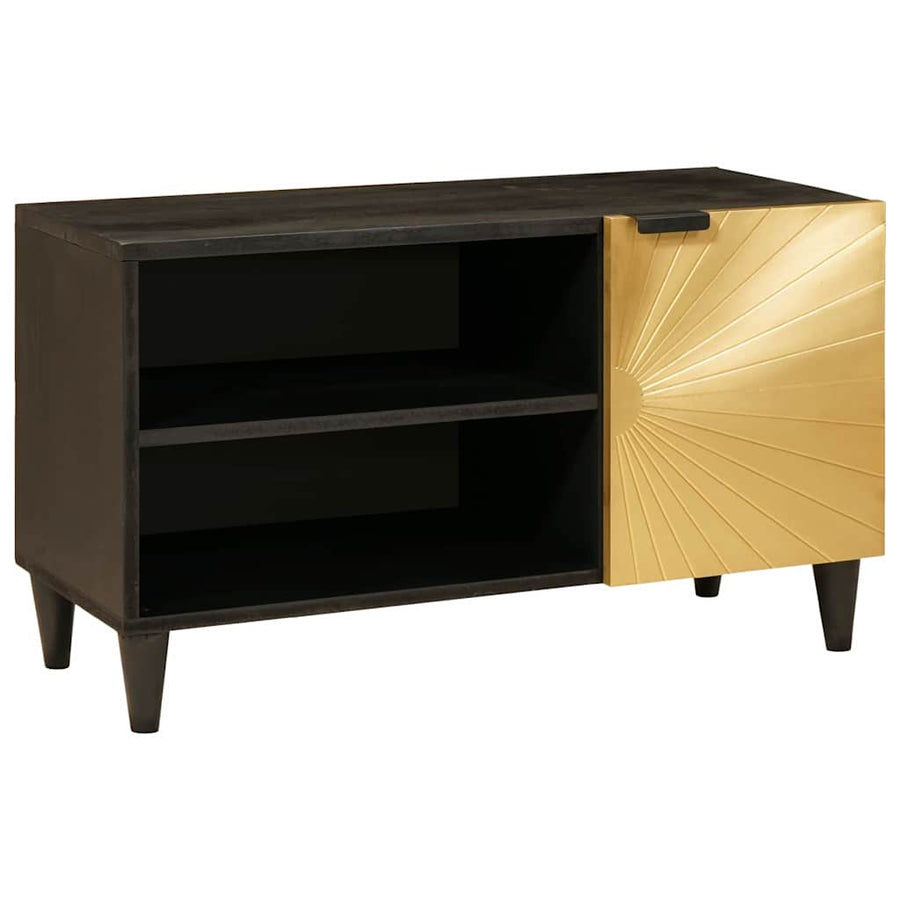 TV-kast met plank Zwart en Goud 80 x 33 x 46 cm Bewerkt hout