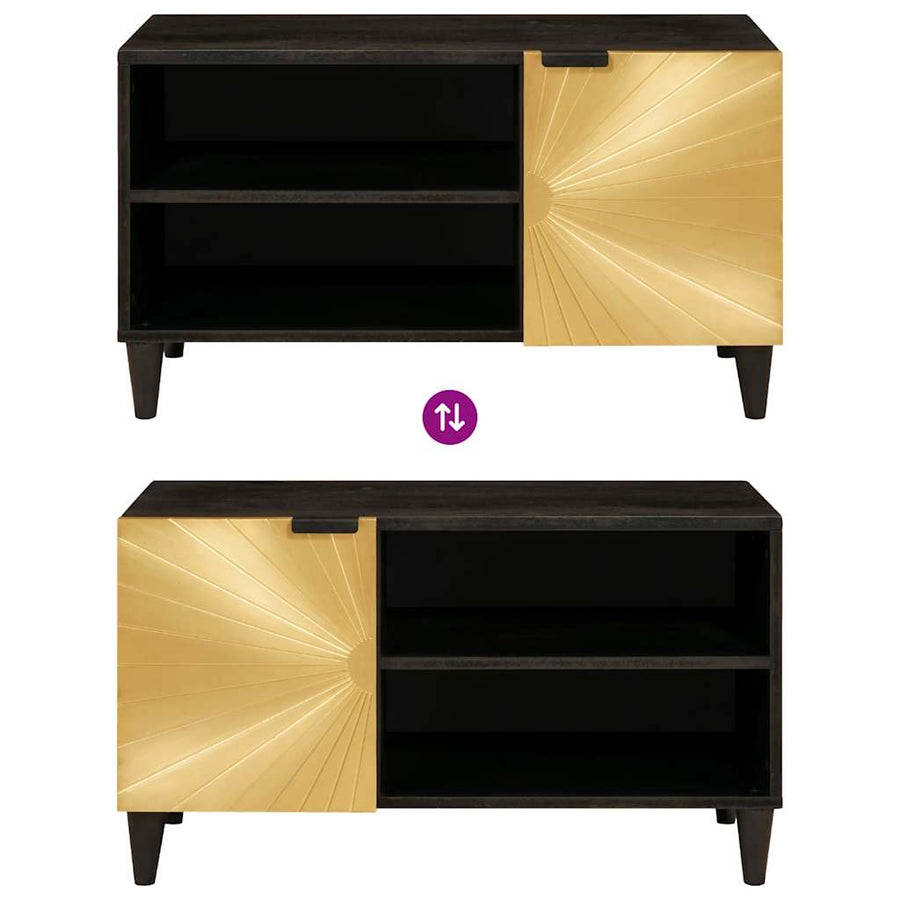 TV-kast met plank Zwart en Goud 80 x 33 x 46 cm Bewerkt hout