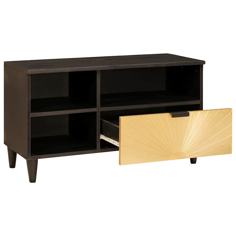 TV-kast Zwart en Goud 80 x 33 x 46 cm massief mangohout