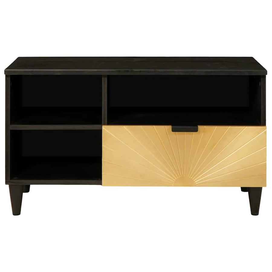 TV-kast Zwart en Goud 80 x 33 x 46 cm massief mangohout