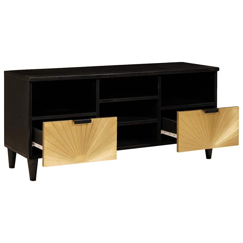 TV-kast met lade Zwart en Goud 100 x 33 x 46 cm Bewerkt hout