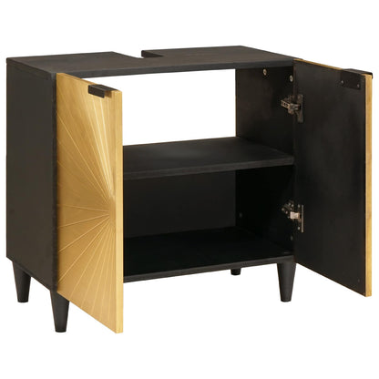 Wastafelkast Zwart en Goud 62 x 33 x 58 cm Massief Mango Hout