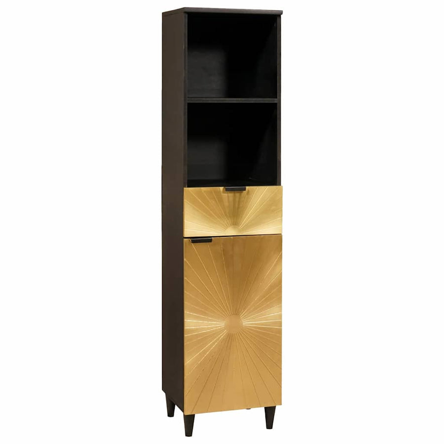Badkamerkast Zwart en Goud 38 x 33 x 160 cm Massief Mango Hout