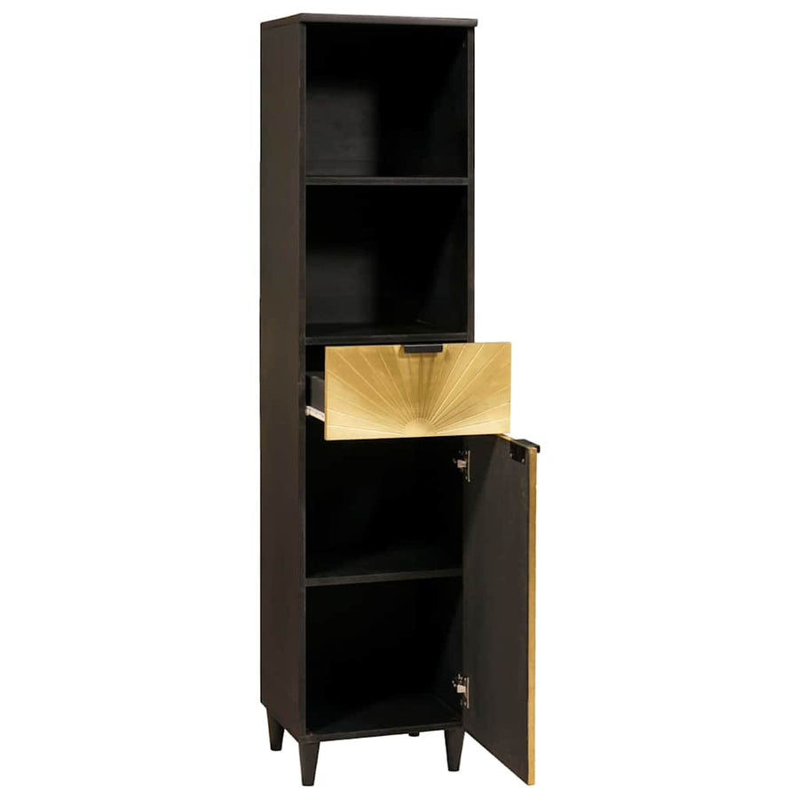 Badkamerkast Zwart en Goud 38 x 33 x 160 cm Massief Mango Hout