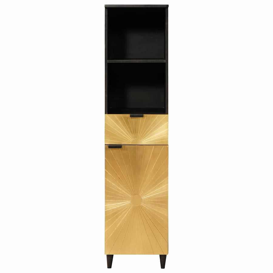 Badkamerkast Zwart en Goud 38 x 33 x 160 cm Massief Mango Hout