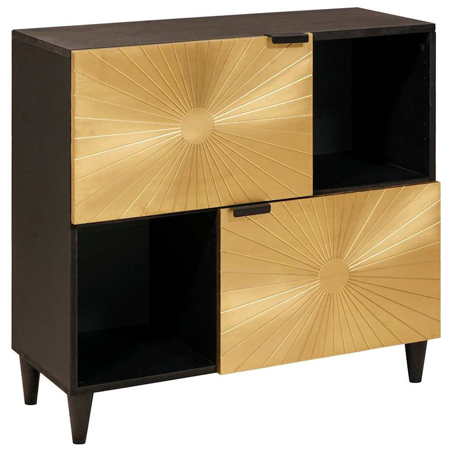 Bijzetkast Zwart en Goud 80 x 33,5 x 75 cm Massief Mango Hout
