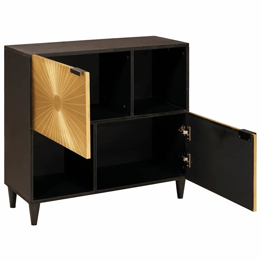 Bijzetkast Zwart en Goud 80 x 33,5 x 75 cm Massief Mango Hout