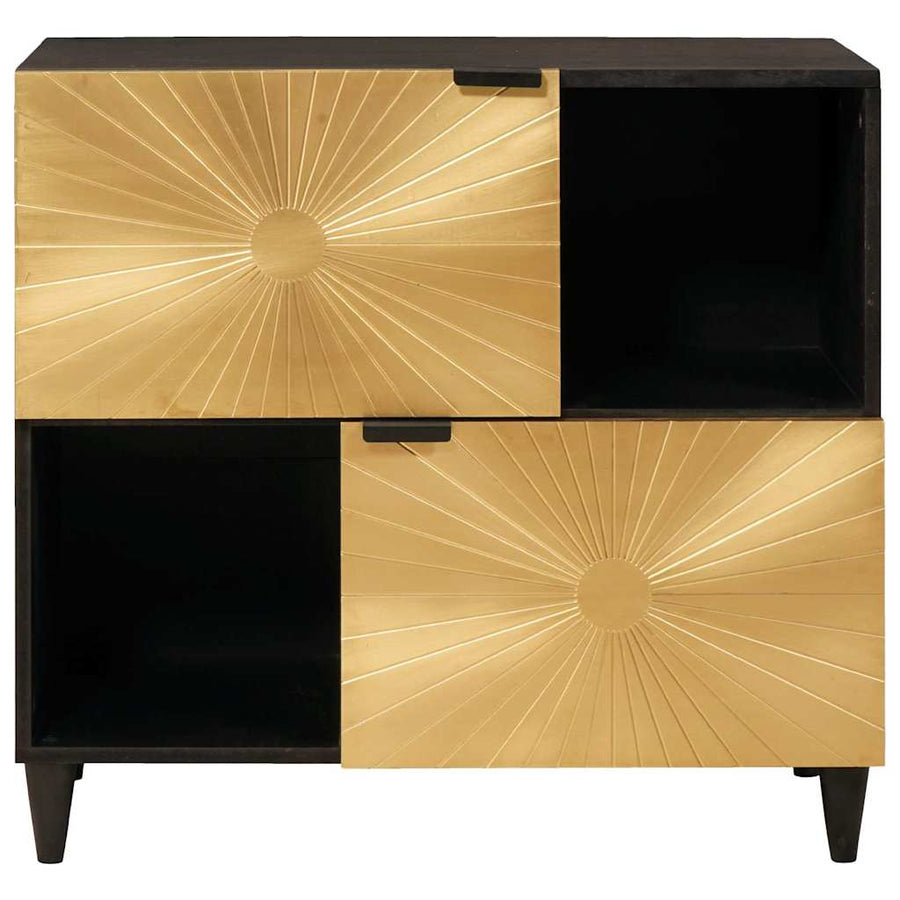 Bijzetkast Zwart en Goud 80 x 33,5 x 75 cm Massief Mango Hout