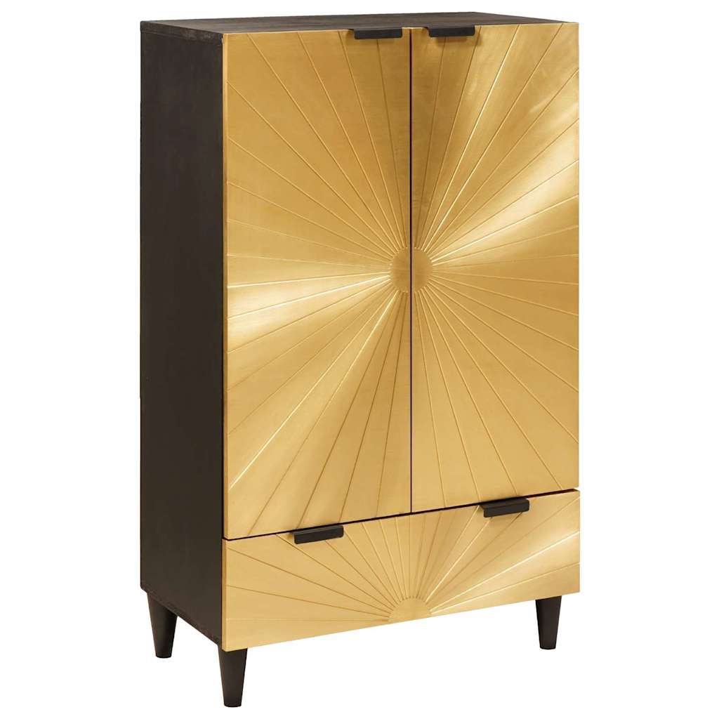 Bijzetkast Zwart en Goud 60 x 33,5 x 100 cm Massief Mango Hout