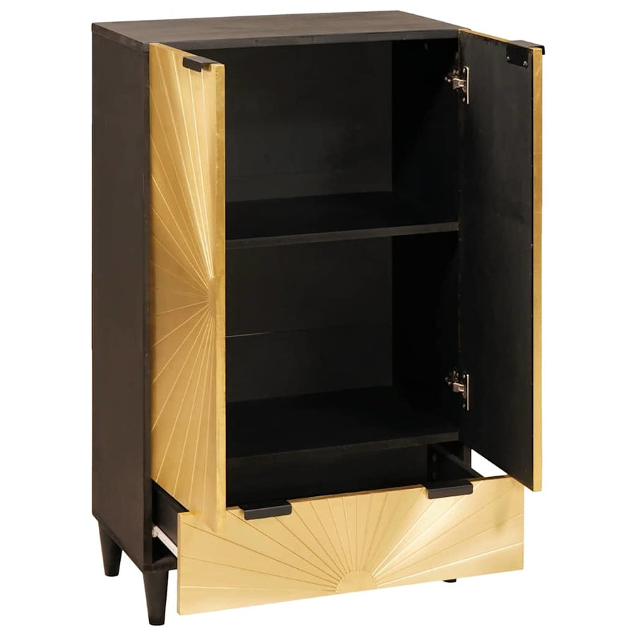 Bijzetkast Zwart en Goud 60 x 33,5 x 100 cm Massief Mango Hout