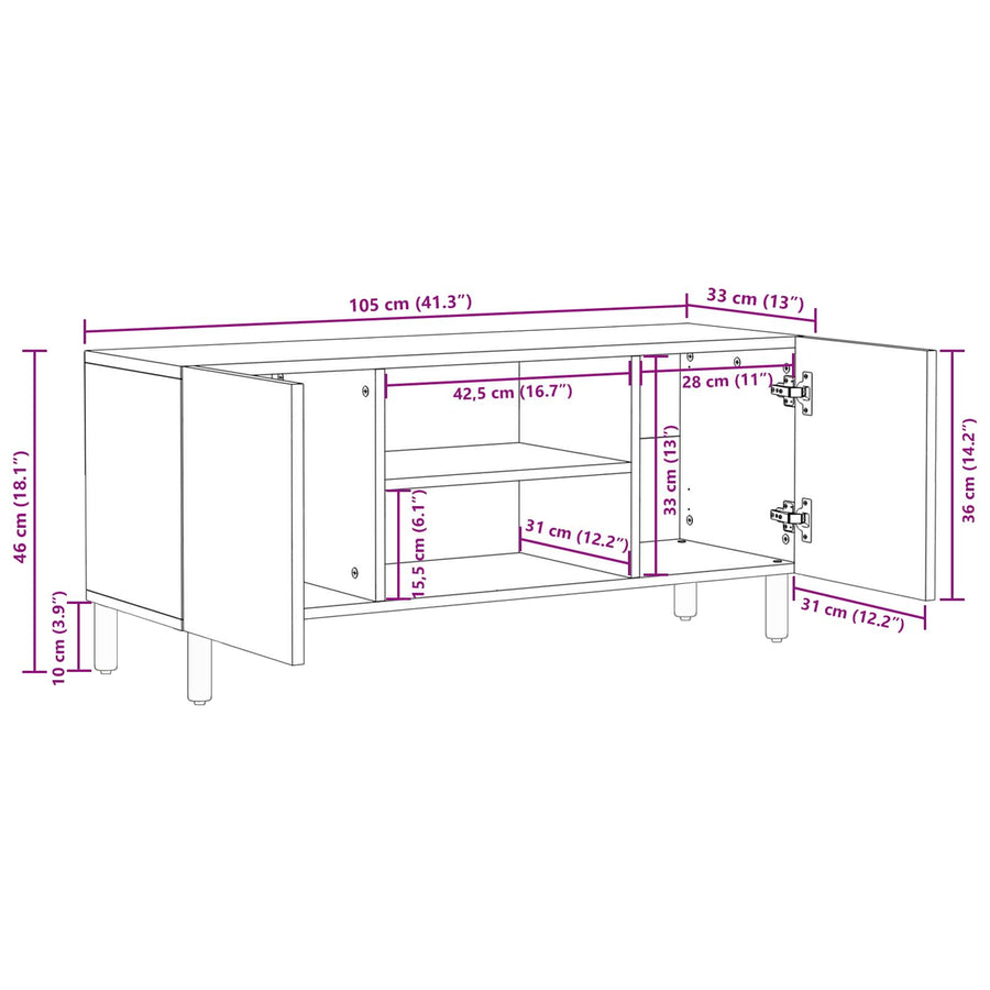 TV-kast met plank Witte Was Afwerking 105 x 33,5 x 46 cm