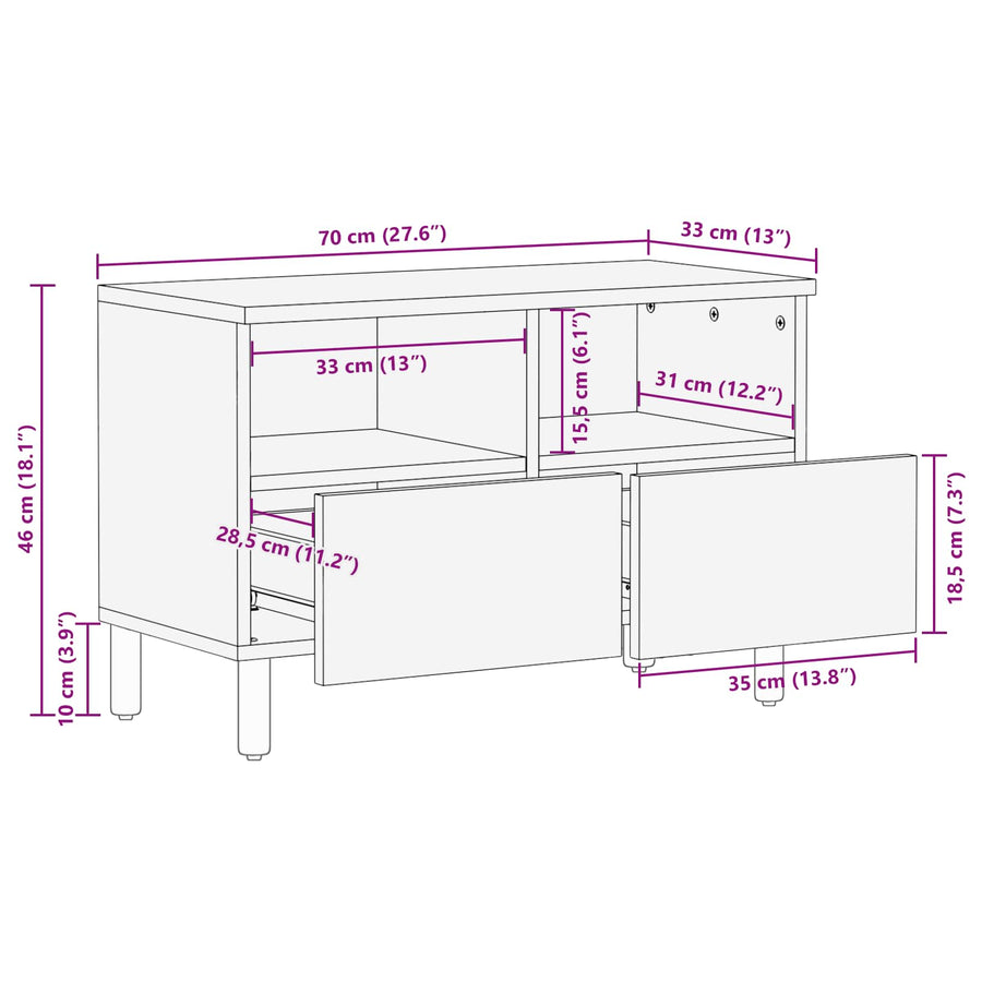 TV-kast met lade Witte Was Afwerking 70 x 33,5 x 46 cm
