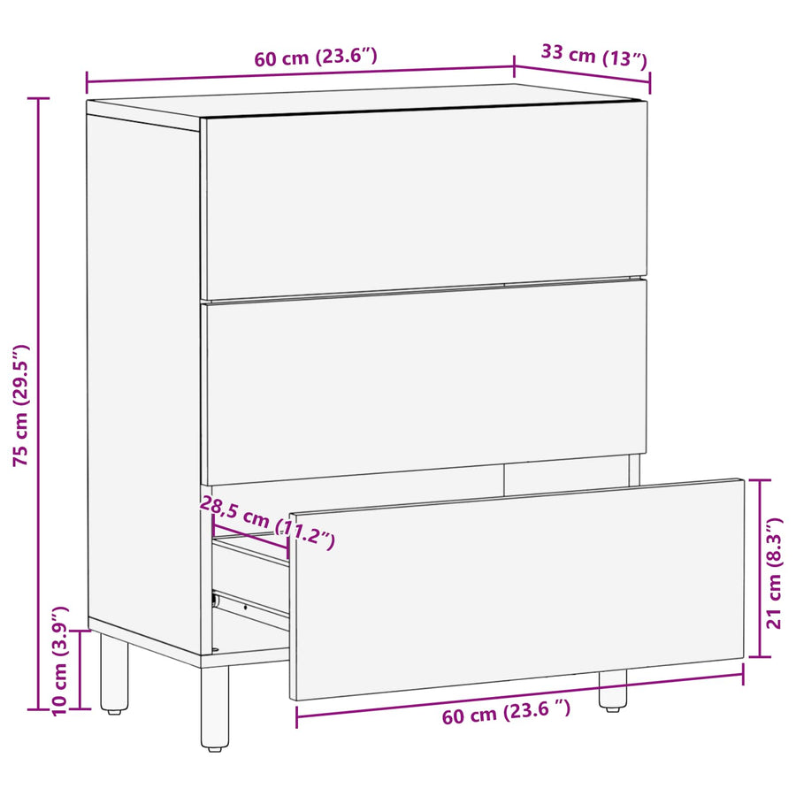 Dressoir Witte Was Afwerking 60 x 33,5 x 75 cm