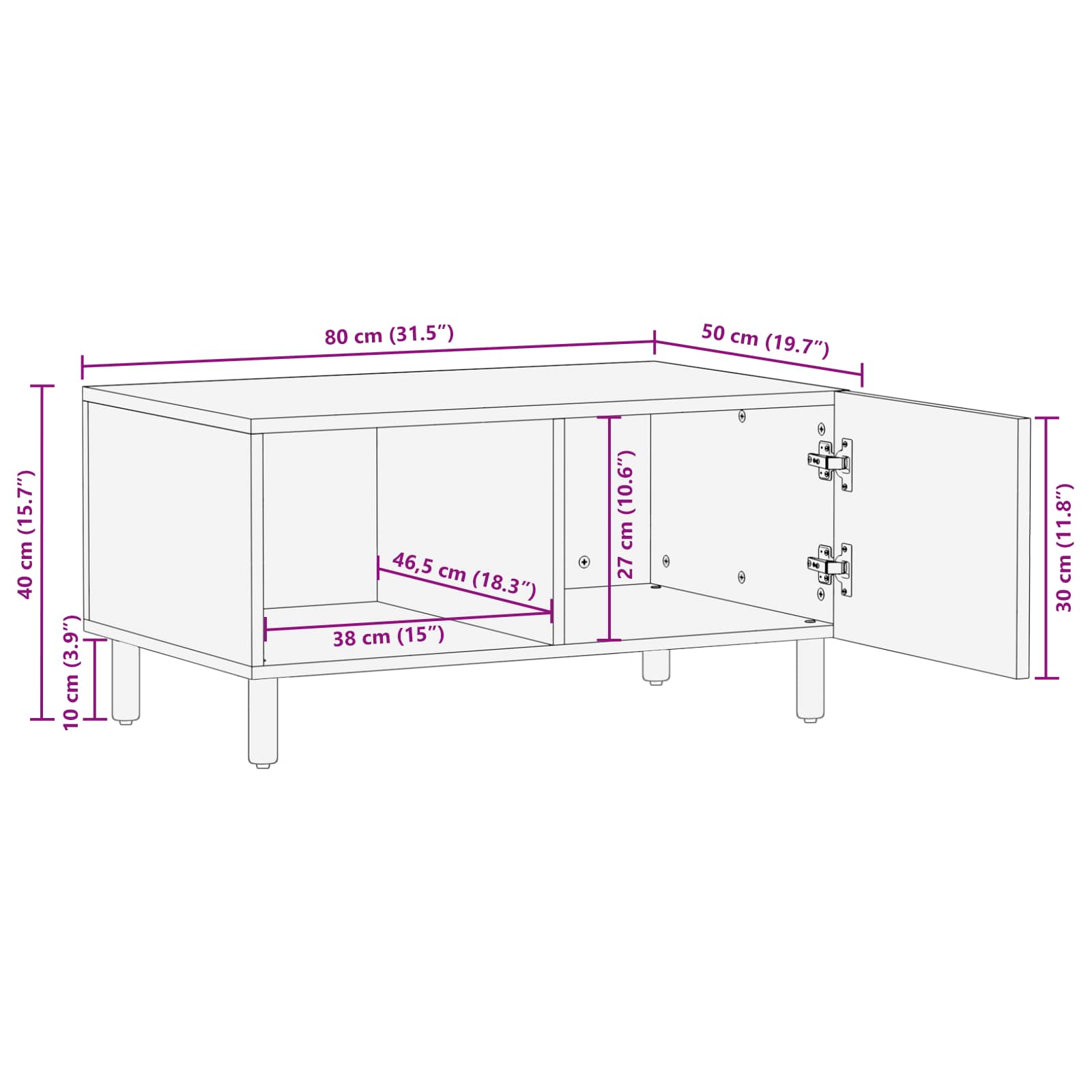 Salontafel Wit 80 x 50 x 40 cm Massief Mango Hout