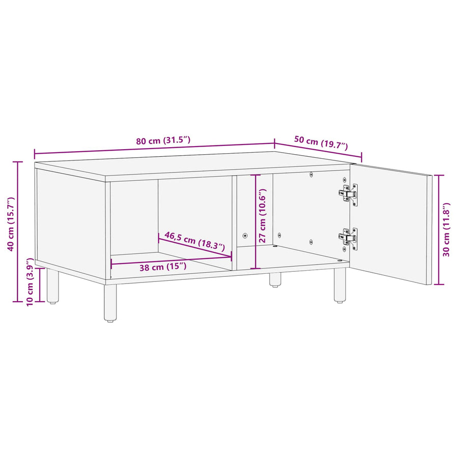 Salontafel Wit 80 x 50 x 40 cm Massief Mango Hout