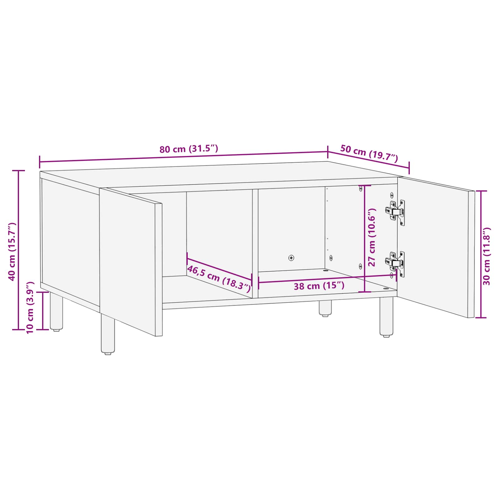 Salontafel Wit 80 x 50 x 40 cm Massief Mango Hout