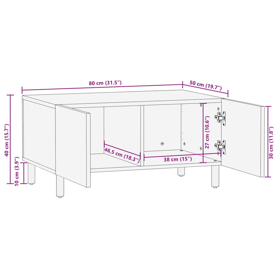 Salontafel Wit 80 x 50 x 40 cm Massief Mango Hout