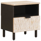 Nightstand with drawer White 40 x 33 x 46 cm Solid Mango Wood
