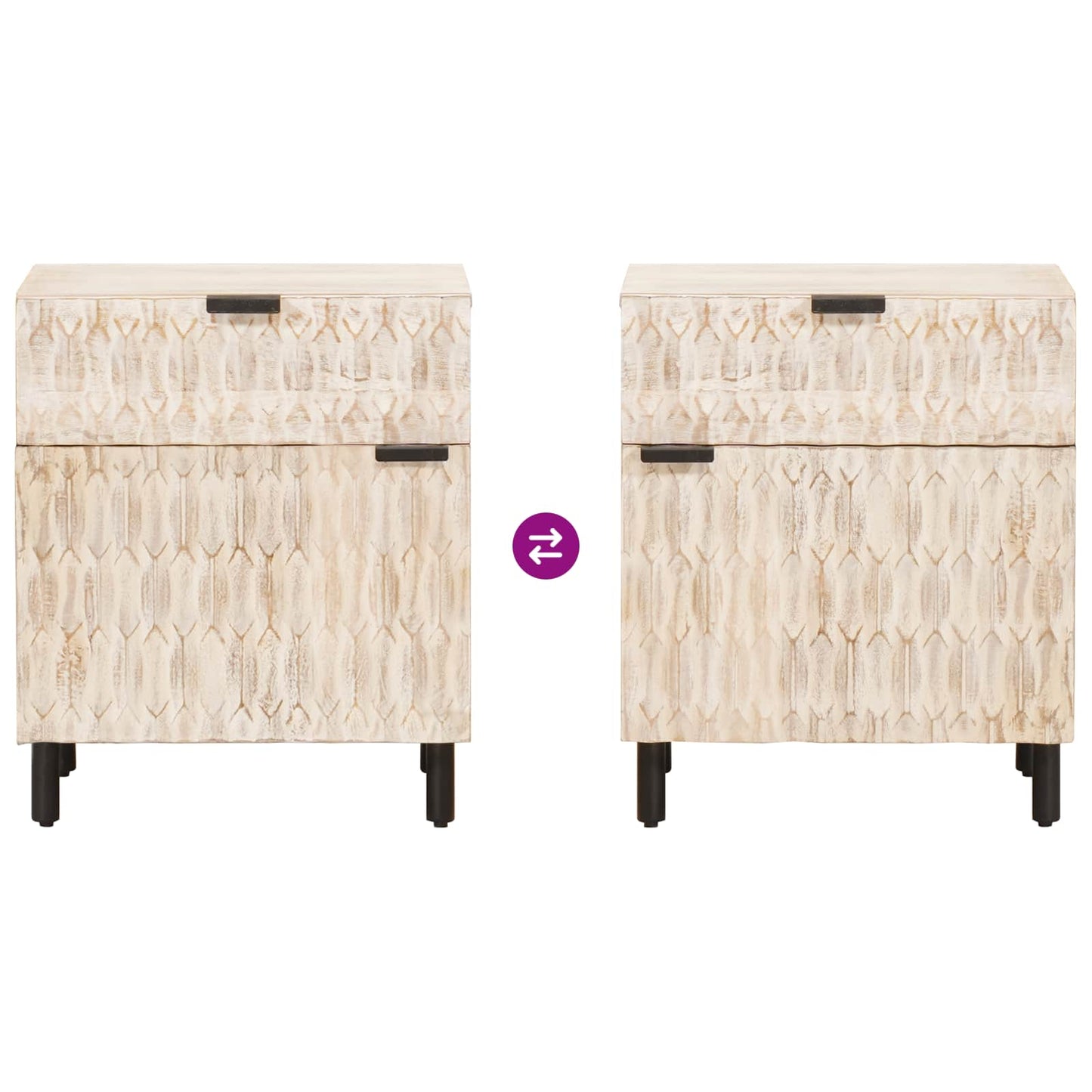 Nachtkastje met lade Wit 50 x 33 x 60 cm Massief Mango Hout