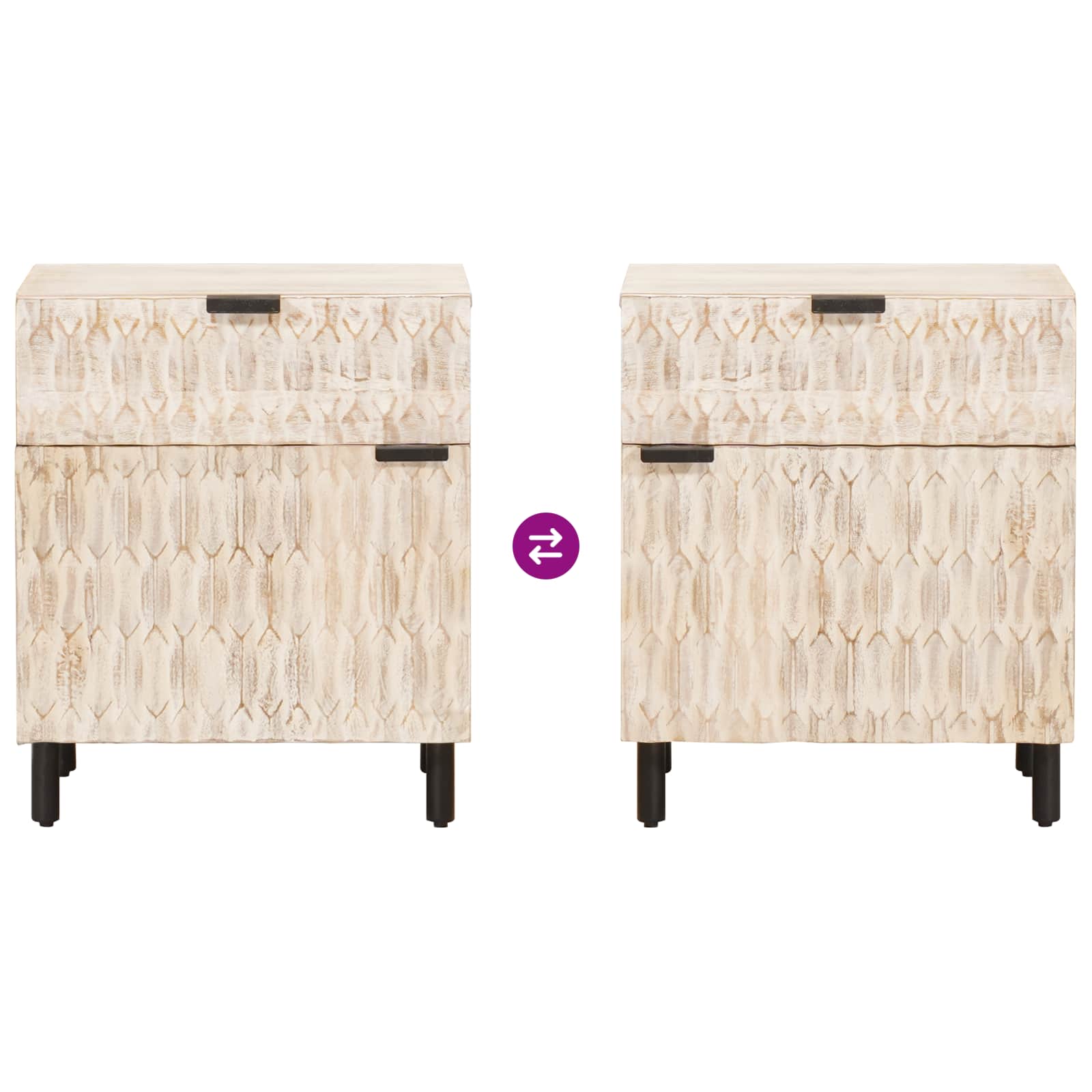 Nachtkastje met lade Wit 50 x 33 x 60 cm Massief Mango Hout