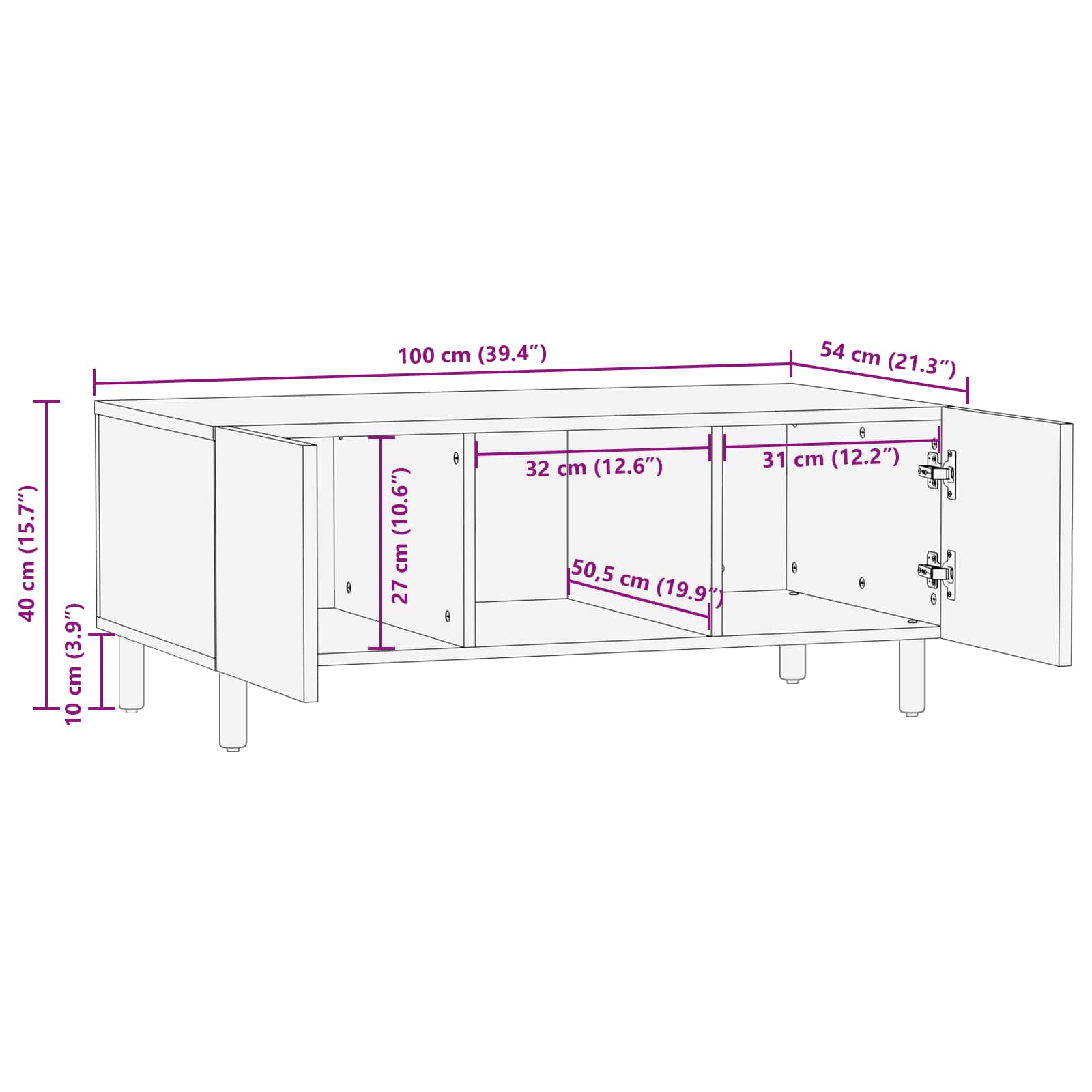 Salontafel Wit 100 x 54 x 40 cm Massief Mango Hout