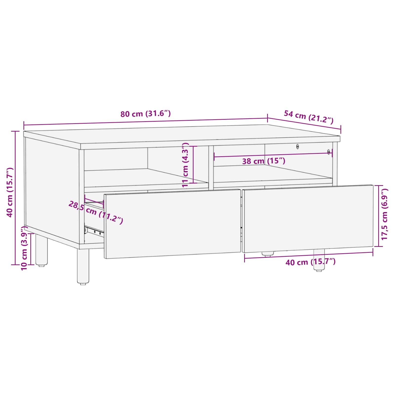 Salontafel met lade Wit 80 x 54 x 40 cm Massief Mango Hout