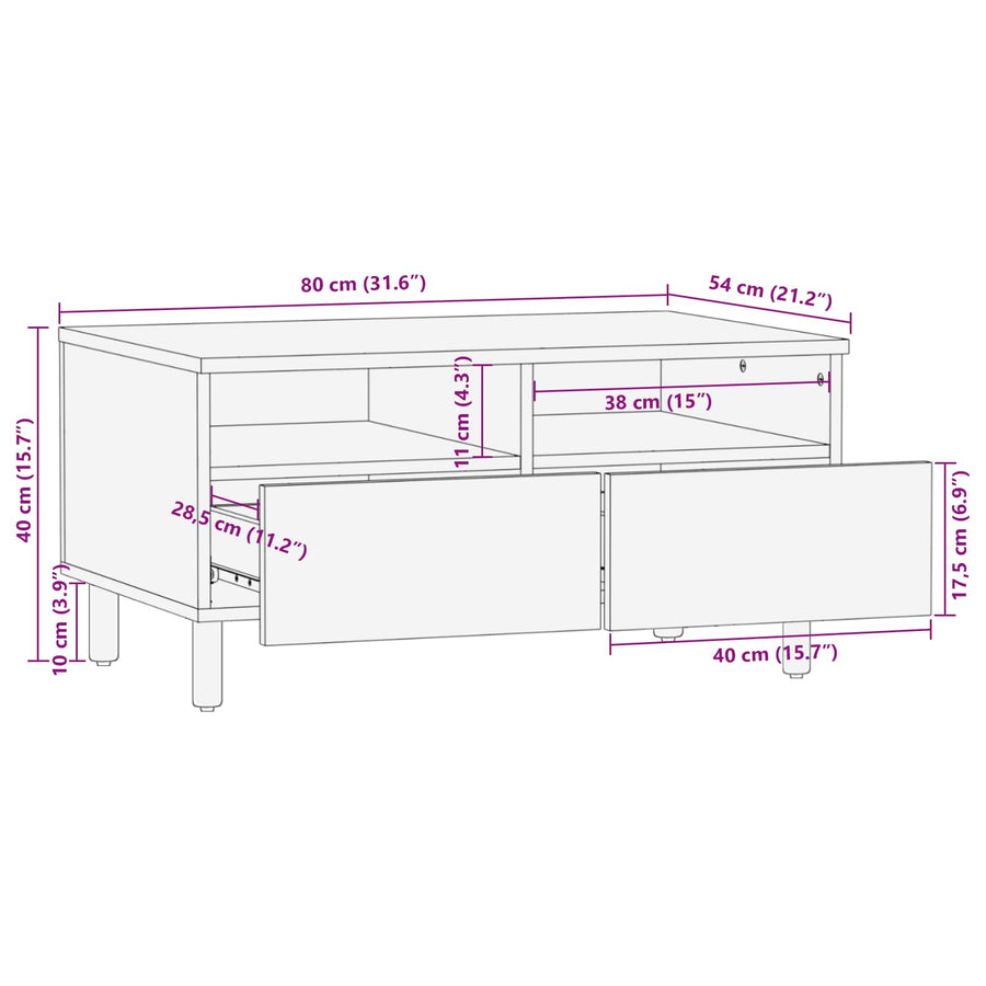 Salontafel met lade Wit 80 x 54 x 40 cm Massief Mango Hout