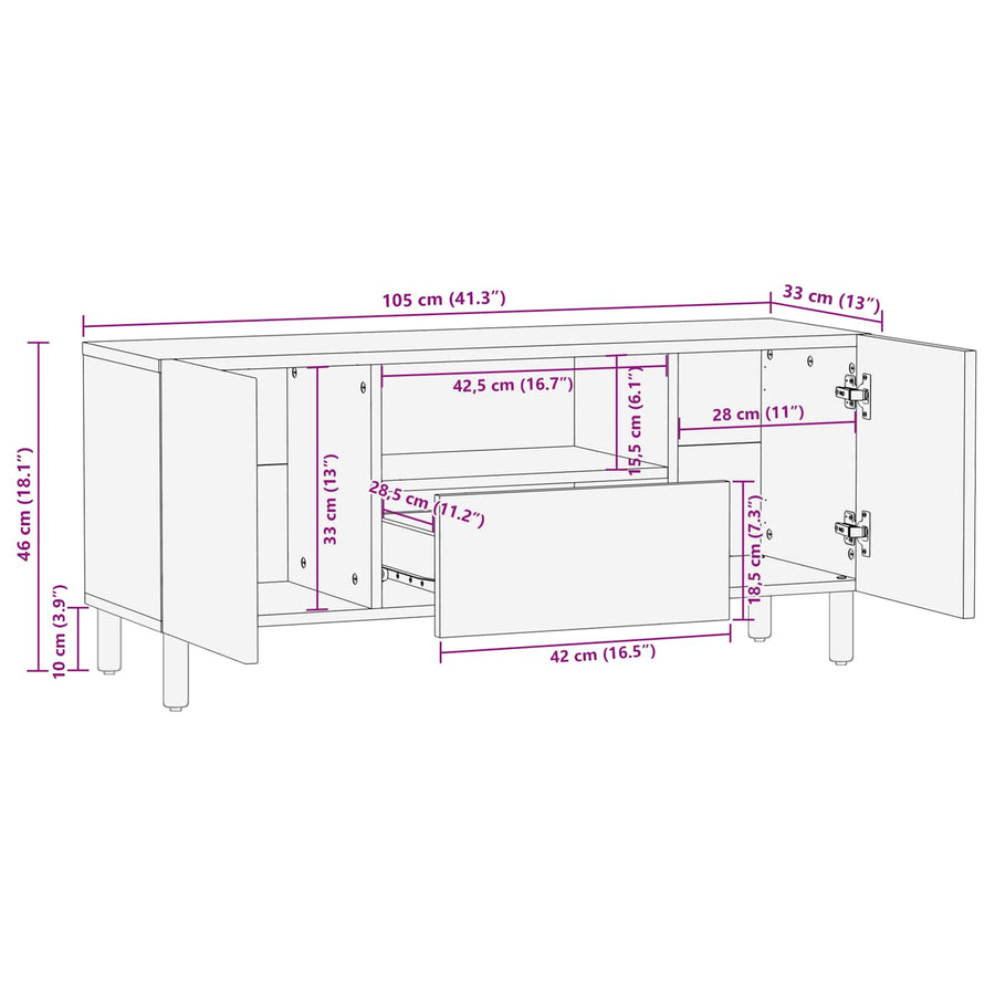 TV-kast met lade Witte Was Afwerking 105 x 33,5 x 46 cm
