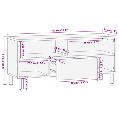 TV-kast met lade Witte Was Afwerking 100 x 33,5 x 46 cm