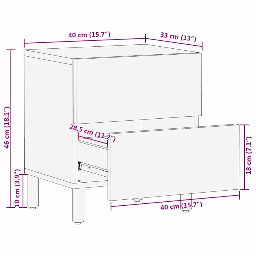 Nachtkastje 2 pcs Bruin 40 x 33,5 x 46 cm Massief Mango Hout