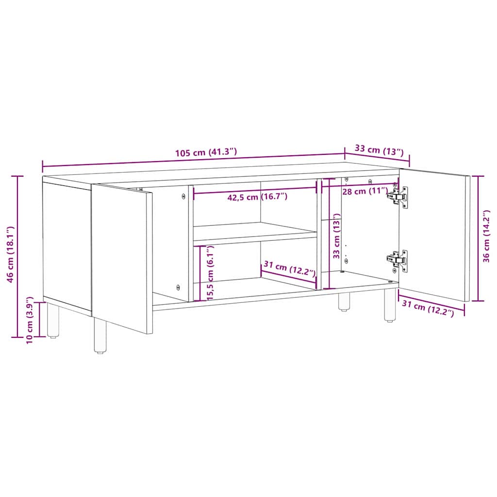 TV-kast met plank Acacia Bruine Afwerking 105 x 33,5 x 46 cm