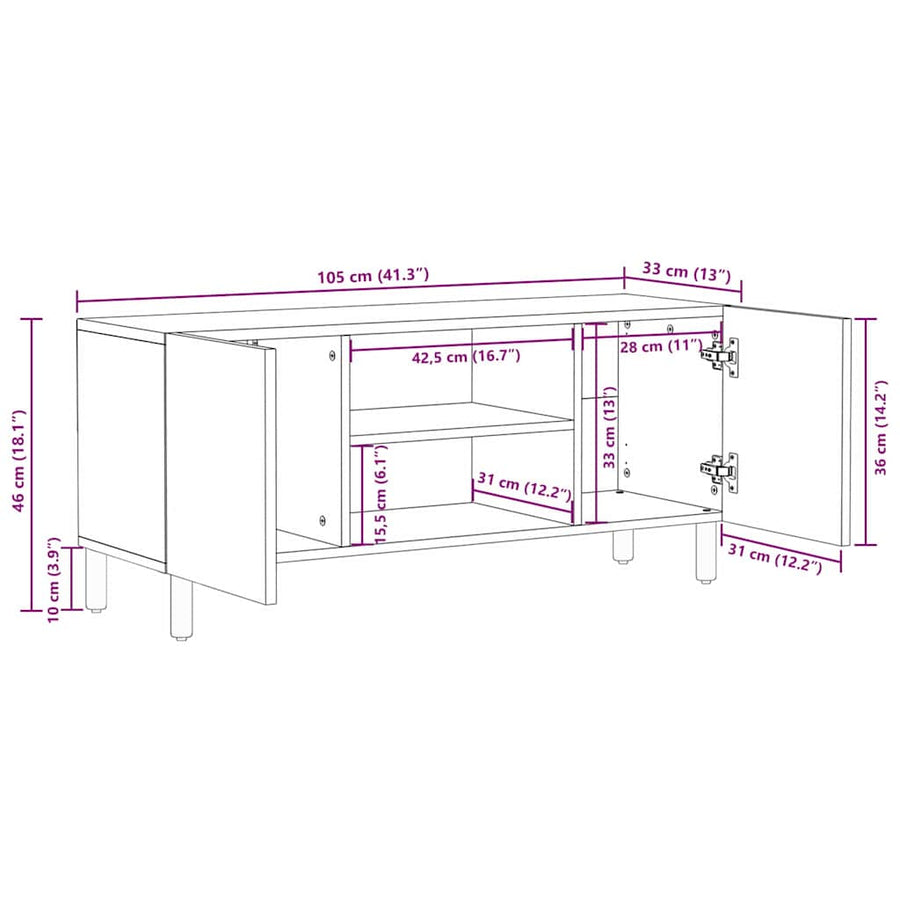 TV-kast met plank Acacia Bruine Afwerking 105 x 33,5 x 46 cm