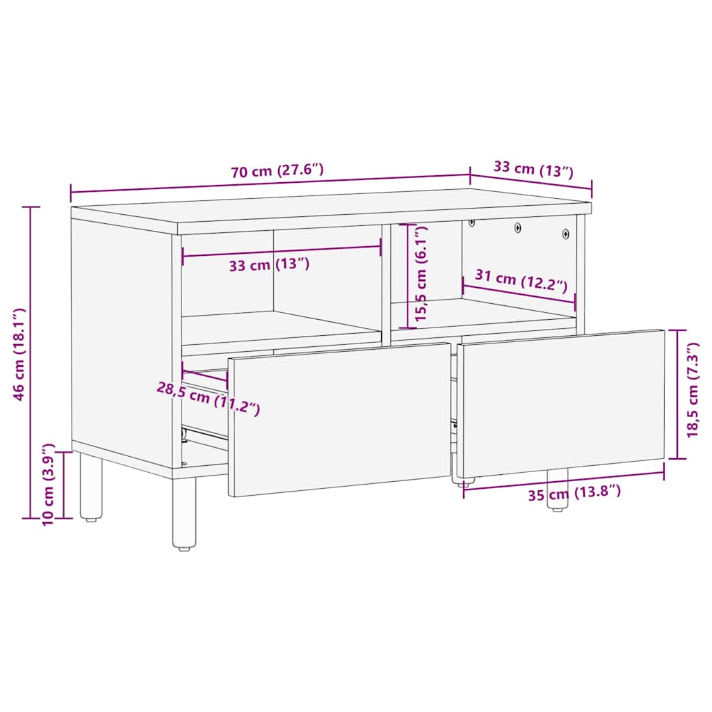 TV-kast met lade Acacia Bruine Afwerking 70 x 33,5 x 46 cm