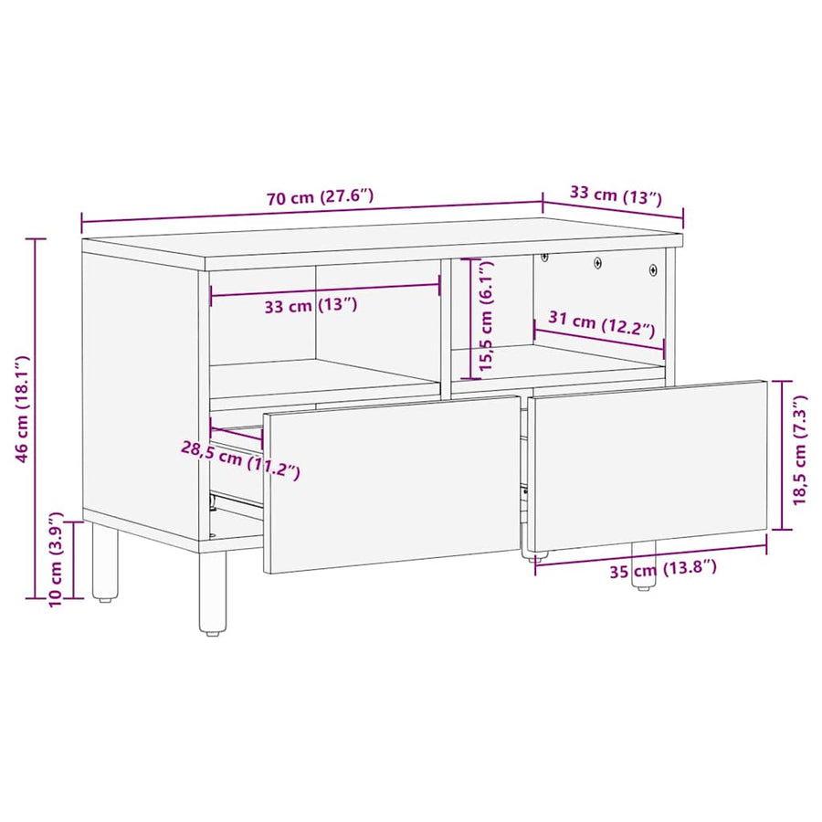 TV-kast met lade Acacia Bruine Afwerking 70 x 33,5 x 46 cm