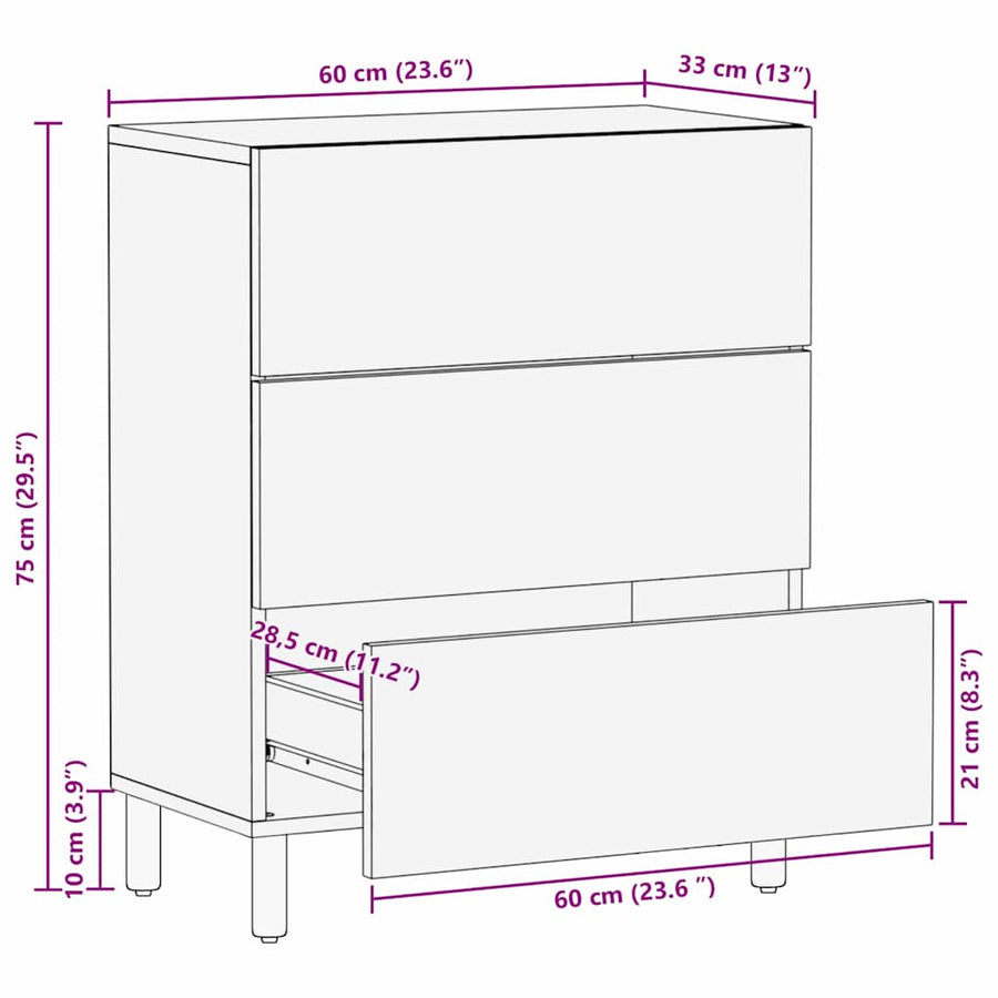 Dressoir Acacia Bruine Afwerking 60 x 33,5 x 75 cm