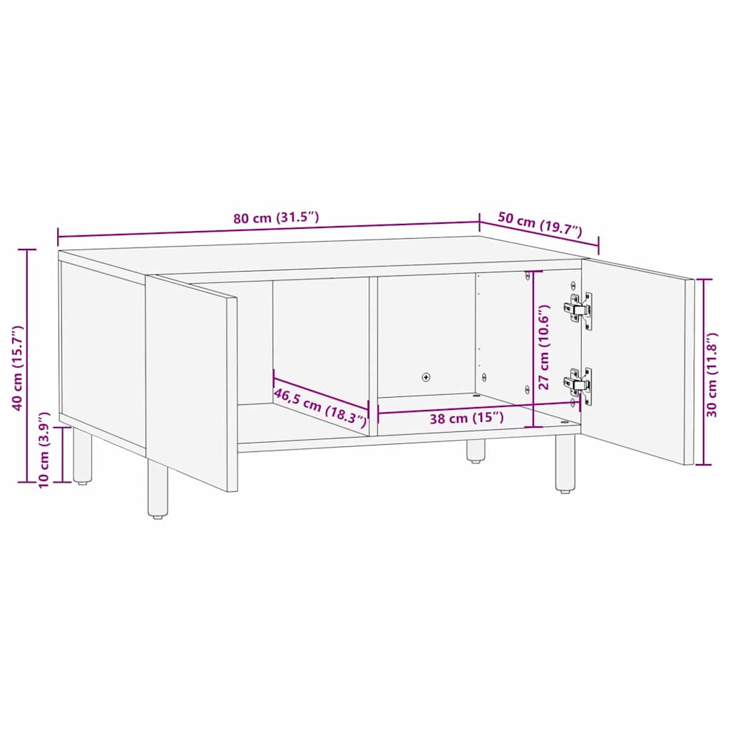 Salontafel Bruin 80 x 50 x 40 cm Massief Mango Hout