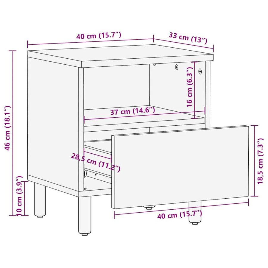 Nachtkastje 2 pcs Bruin 40 x 33 x 46 cm Massief Mango Hout